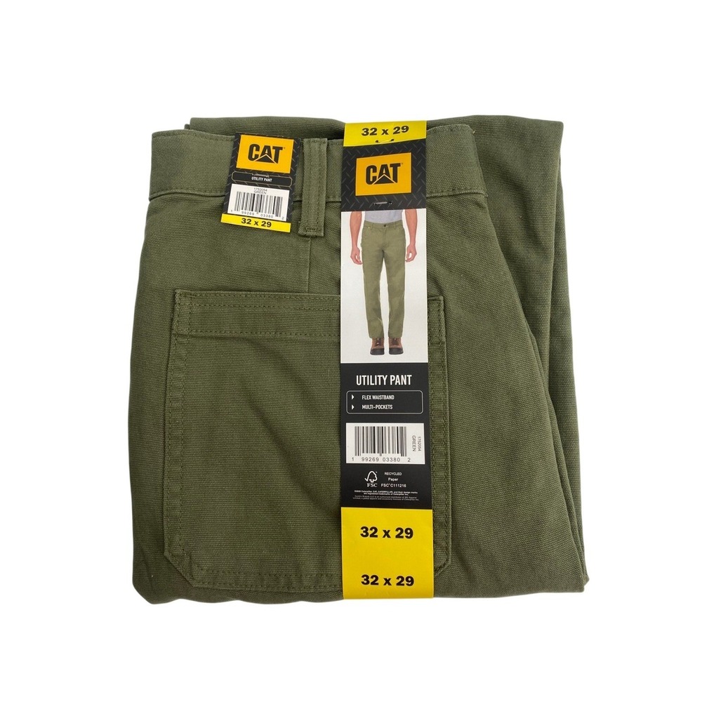 Caterpillar Utility Canvas Pants Mens 32 x 29 Green New Flex Waistband Workwear